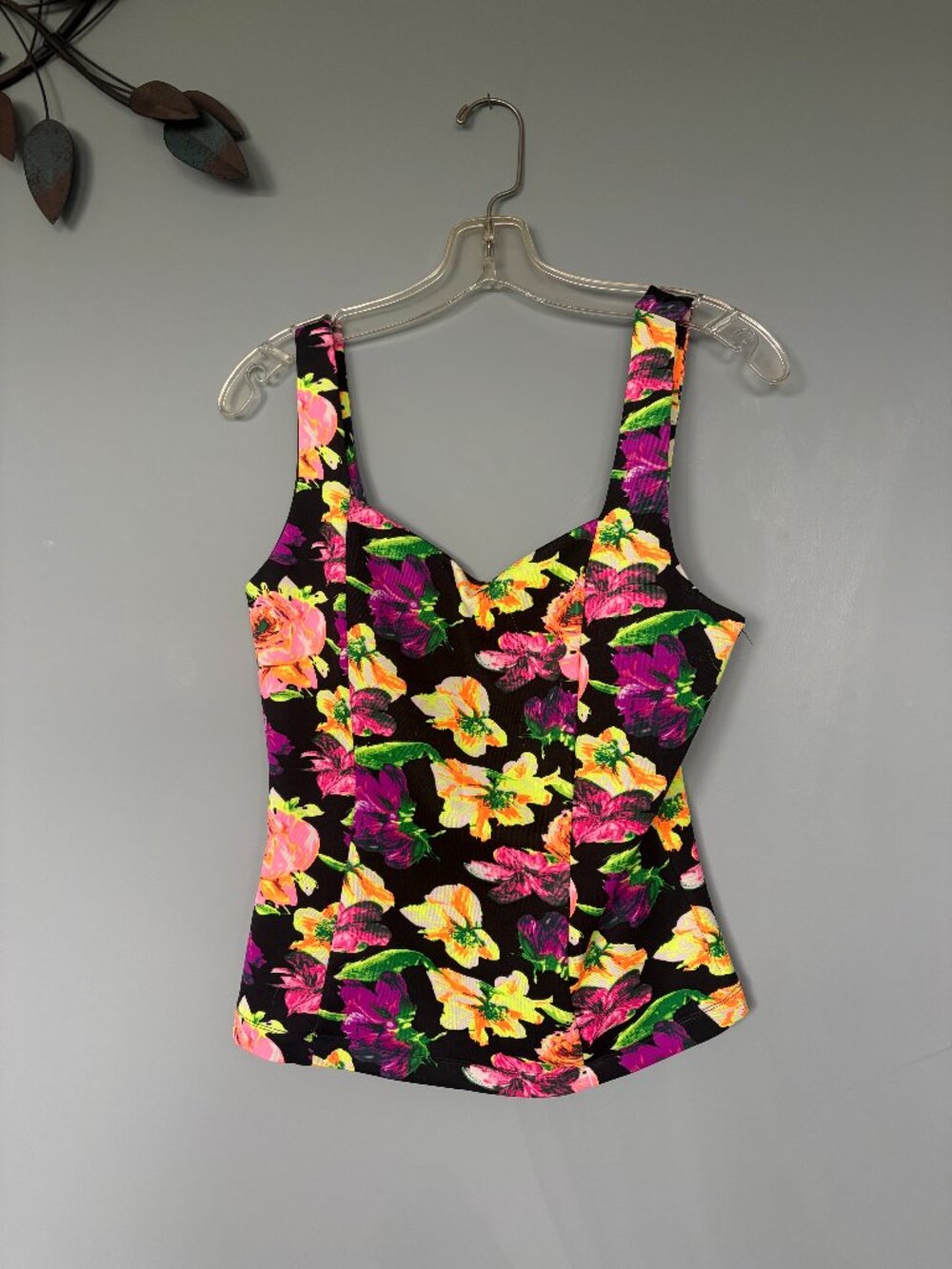DEB brand Size XL Zip-Up Bright Floral Wide Strap Tank Top
